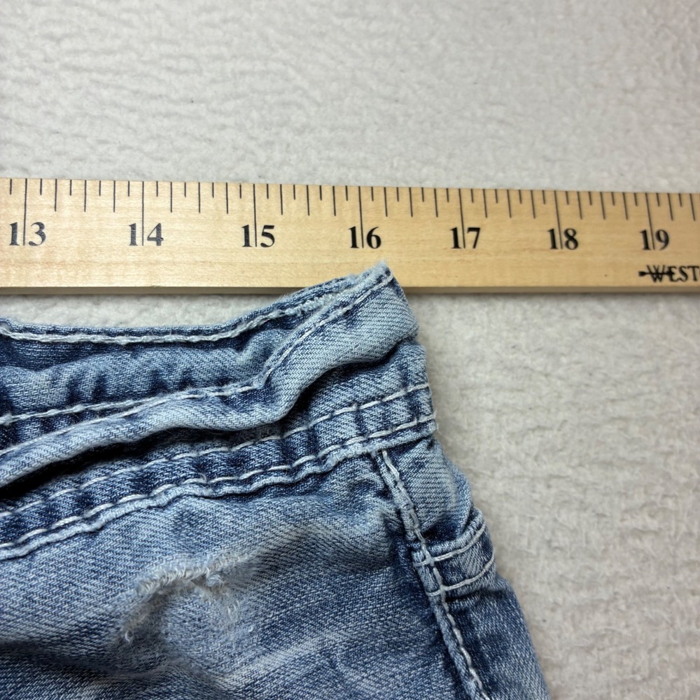BKE Tyler Bootleg Jeans Men 34x34 Blue Fade Whiskered Distressed Western Bootcut - Picture 7 of 10
